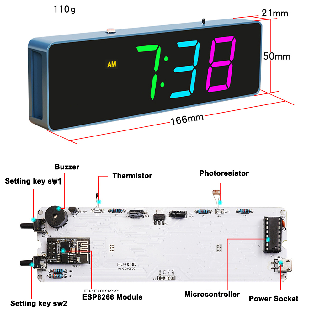 ESP8266 IoT Colorful WiFi Cloc - огляд і ціна Diy Electronics Gadgets